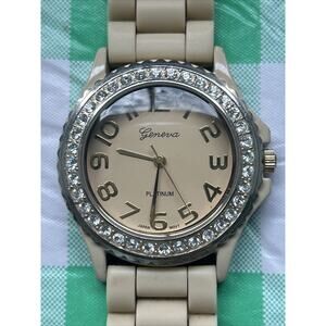 Geneva Platinum Rhinestone Bezel Beige Tone Women’s Quartz Watch
